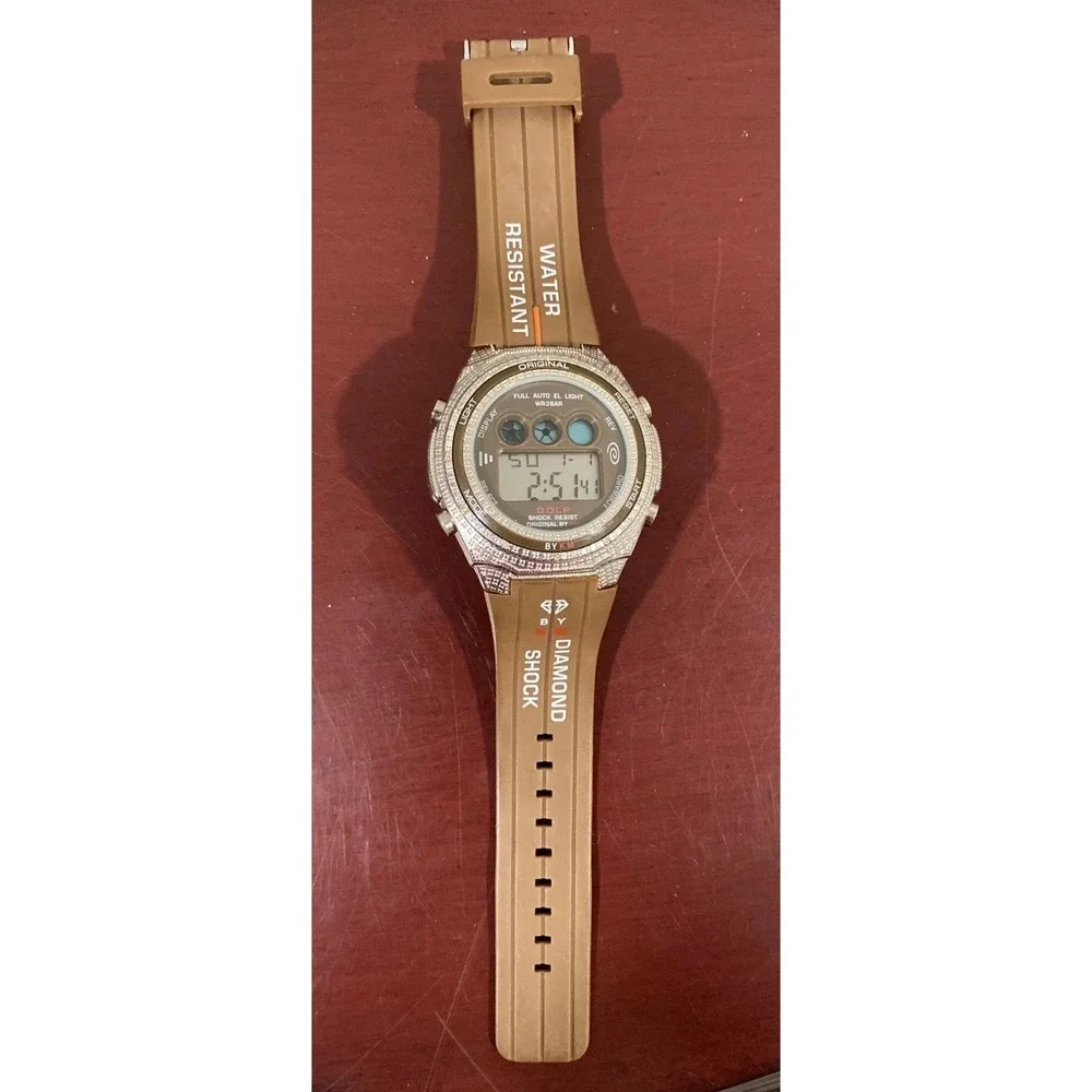 King Master Men's Digital Brown Diamond Shock Watch KM528 Chron Date New Battery